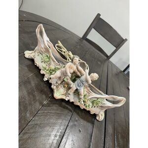 Vtg German Cherub Porcelain Tv Lamp Planter Gold Jardiniere Floral